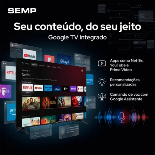 Smart TV Semp 43 Polegadas LED HVA 4K S62 WiFi Bluetooth Google TV 3 HDMI HDR10+ Dolby Audio 43S62 - Imagem 5