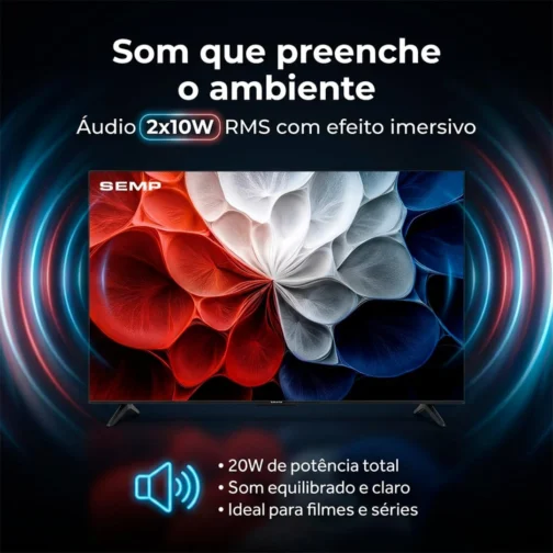 Smart TV Semp 43 Polegadas LED HVA 4K S62 WiFi Bluetooth Google TV 3 HDMI HDR10+ Dolby Audio 43S62 - Imagem 6