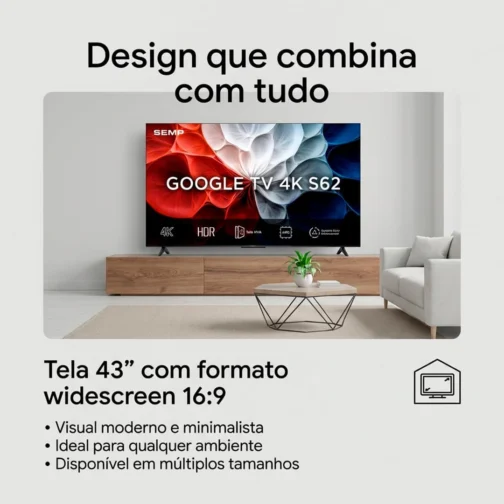 Smart TV Semp 43 Polegadas LED HVA 4K S62 WiFi Bluetooth Google TV 3 HDMI HDR10+ Dolby Audio 43S62 - Imagem 7