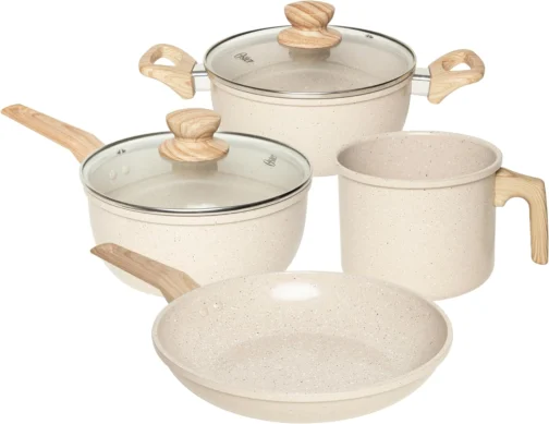 OSTER JOGO DE PANELAS E LEITEIRA MARBLE EDITION CREAM – 4 PEÇAS COM REVESTIMENTO CERÂMICO ANTIADERENTE, ALÇAS EM SILICONE ANTITÉRMICO E BASE COMPATÍVEL COM INDUÇÃO - Imagem 3