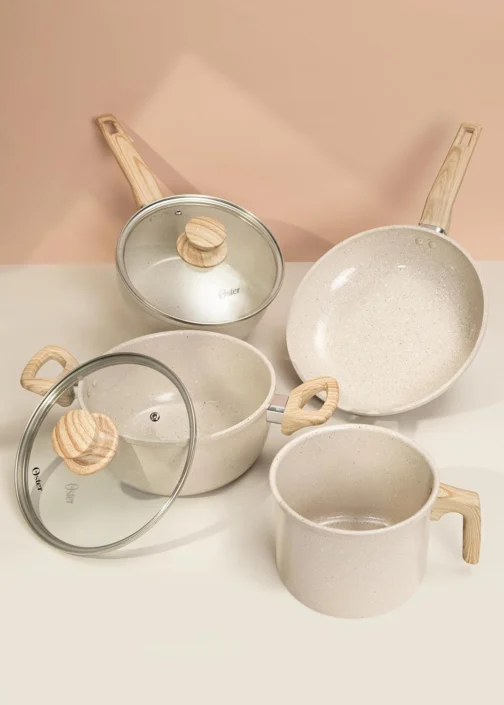 OSTER JOGO DE PANELAS E LEITEIRA MARBLE EDITION CREAM – 4 PEÇAS COM REVESTIMENTO CERÂMICO ANTIADERENTE, ALÇAS EM SILICONE ANTITÉRMICO E BASE COMPATÍVEL COM INDUÇÃO - Imagem 4