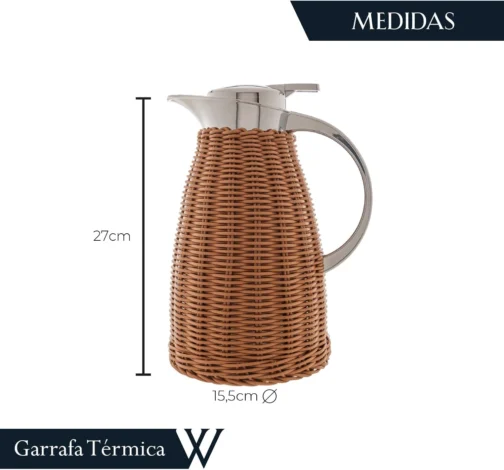 WOLFF - Garrafa Térmica Aço Inox C/Rattan Plástico Marrom 1,5L - Imagem 4