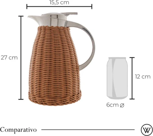WOLFF - Garrafa Térmica Aço Inox C/Rattan Plástico Marrom 1,5L - Imagem 6
