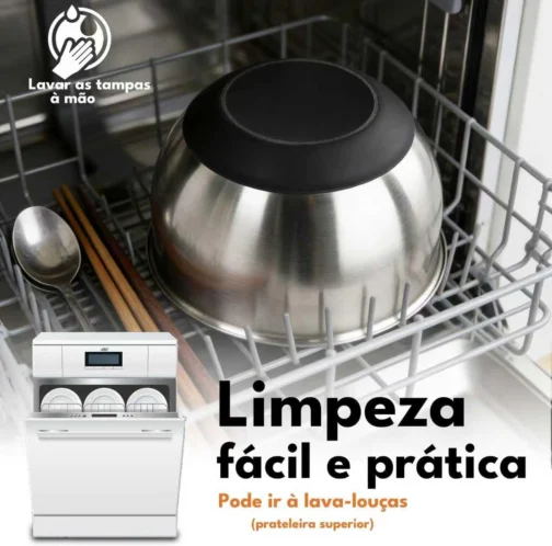 LUMAI Kit 3 Tigelas de Cozinha Bowls Aço Inox com Tampas e Discos de Corte - Imagem 8
