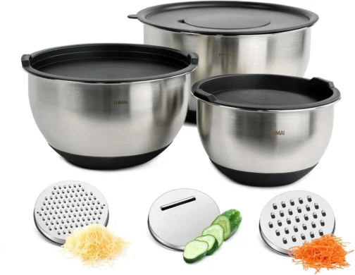 LUMAI Kit 3 Tigelas de Cozinha Bowls Aço Inox com Tampas e Discos de Corte - Imagem 11