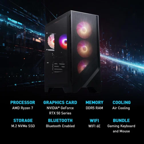 MSI Codex Z2 Gaming Desktop: AMD R7-8700F, GeForce RTX 5070, 32 GB DDR5, 2TB m.2 NVMe SSD, USB Tipo C, VR-Ready, Windows 11 Página de inicial: A8NVP-436US - Imagem 9
