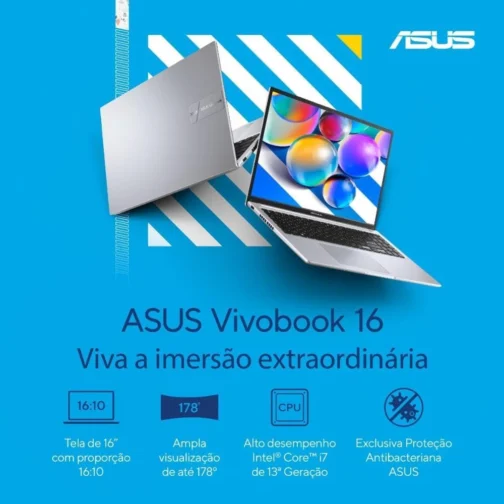 Notebook ASUS Vivobook 16 X1605VA Intel Core i7 1355U 8Gb Ram 512Gb SSD Linux KeepOS Tela 16” IPS FHD Silver - MB742 - Imagem 3