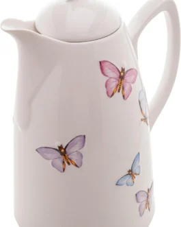 WOLFF Garrafa Térmica de Porcelana Borboletas 900ml – Utensílios de Cozinha – Mesa Posta – Decoração – Itens Para Casa-Perfeita Para Café e Chá-Mantém a Temperatura de Bebidas Quentes e Geladas