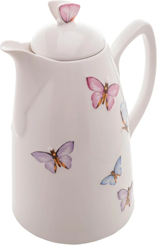 WOLFF Garrafa Térmica de Porcelana Borboletas 900ml - Utensílios de Cozinha - Mesa Posta - Decoração - Itens Para Casa-Perfeita Para Café e Chá-Mantém a Temperatura de Bebidas Quentes e Geladas - Imagem 2