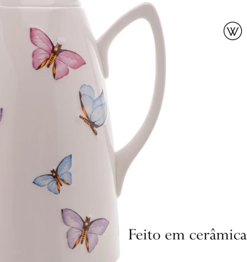 WOLFF Garrafa Térmica de Porcelana Borboletas 900ml - Utensílios de Cozinha - Mesa Posta - Decoração - Itens Para Casa-Perfeita Para Café e Chá-Mantém a Temperatura de Bebidas Quentes e Geladas - Imagem 3