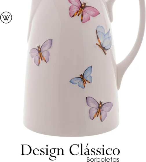 WOLFF Garrafa Térmica de Porcelana Borboletas 900ml - Utensílios de Cozinha - Mesa Posta - Decoração - Itens Para Casa-Perfeita Para Café e Chá-Mantém a Temperatura de Bebidas Quentes e Geladas - Imagem 4
