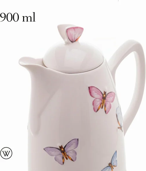 WOLFF Garrafa Térmica de Porcelana Borboletas 900ml - Utensílios de Cozinha - Mesa Posta - Decoração - Itens Para Casa-Perfeita Para Café e Chá-Mantém a Temperatura de Bebidas Quentes e Geladas - Imagem 5