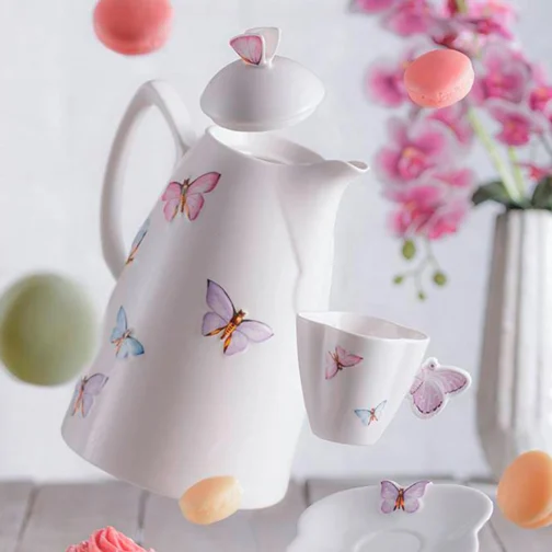 WOLFF Garrafa Térmica de Porcelana Borboletas 900ml - Utensílios de Cozinha - Mesa Posta - Decoração - Itens Para Casa-Perfeita Para Café e Chá-Mantém a Temperatura de Bebidas Quentes e Geladas - Imagem 6