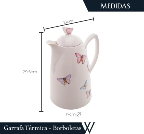WOLFF Garrafa Térmica de Porcelana Borboletas 900ml - Utensílios de Cozinha - Mesa Posta - Decoração - Itens Para Casa-Perfeita Para Café e Chá-Mantém a Temperatura de Bebidas Quentes e Geladas - Imagem 7