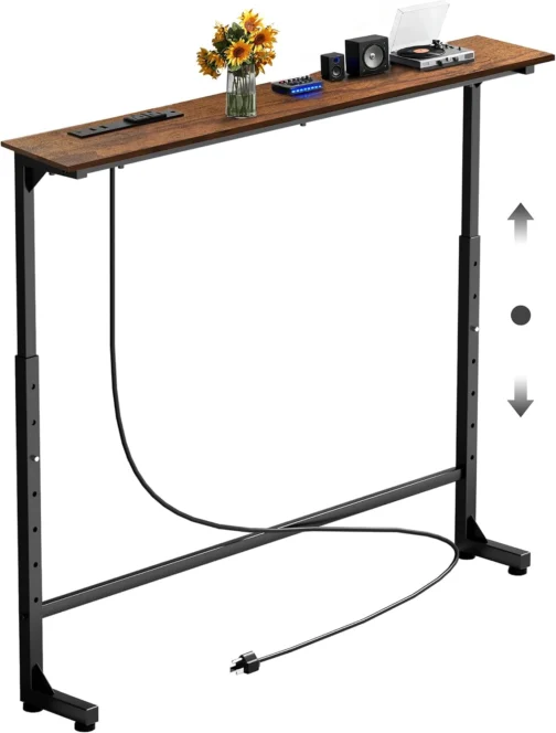 Keelian Mesa de Console Estreita de 89 cm com Tomada, Altura Ajustável (63,5-94 cm) para Trás do Sofá, Mesa Fina para Trás do Sofá, Prateleira de Sofá com Estação de Carregamento, Mesas Longas de - Imagem 2