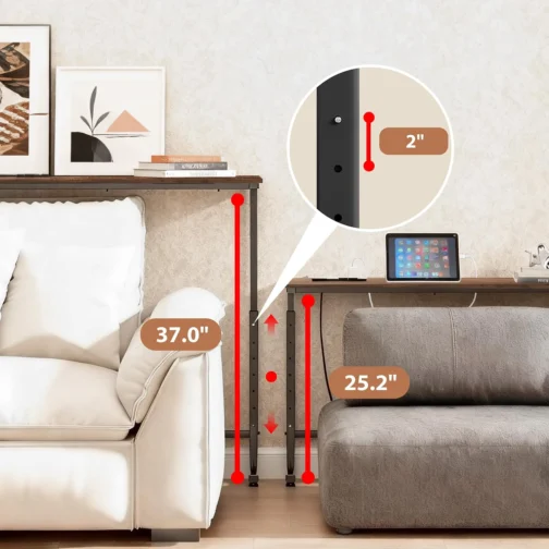 Keelian Mesa de Console Estreita de 89 cm com Tomada, Altura Ajustável (63,5-94 cm) para Trás do Sofá, Mesa Fina para Trás do Sofá, Prateleira de Sofá com Estação de Carregamento, Mesas Longas de - Imagem 6