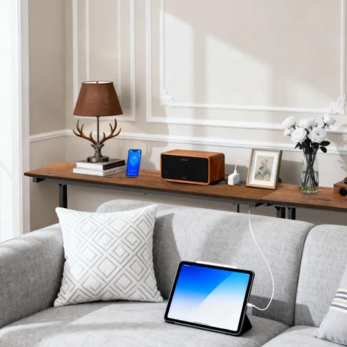 Keelian Mesa de Console Estreita de 89 cm com Tomada, Altura Ajustável (63,5-94 cm) para Trás do Sofá, Mesa Fina para Trás do Sofá, Prateleira de Sofá com Estação de Carregamento, Mesas Longas de - Imagem 8