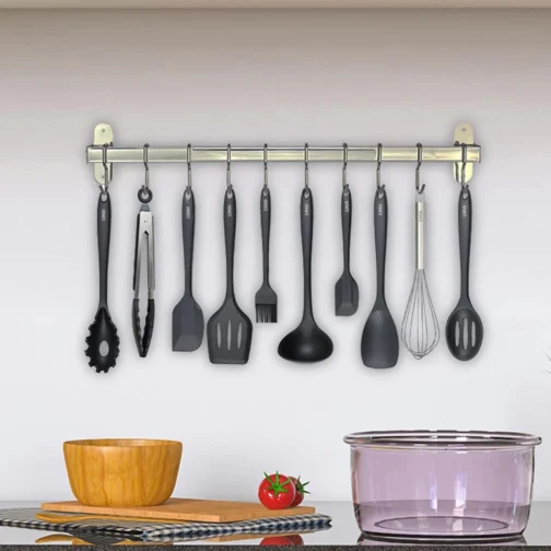 Kit 10 Utensílios de Cozinha LUMAI em Silicone e Aço Inox, Resistentes ao Calor, Antirriscos, com Espátula, Pegador, Concha e Colher, Preto - Imagem 4