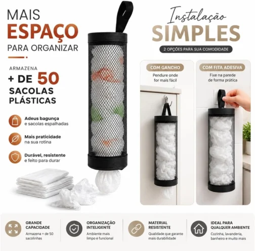 Porta Sacolas Puxa Saco Organizador para Sacolas Plásticas Compacto Cozinha - Imagem 5