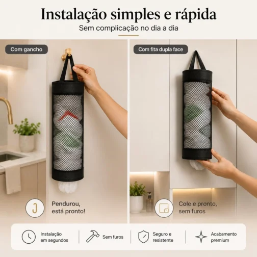 Porta Sacolas Puxa Saco Organizador para Sacolas Plásticas Compacto Cozinha - Imagem 7