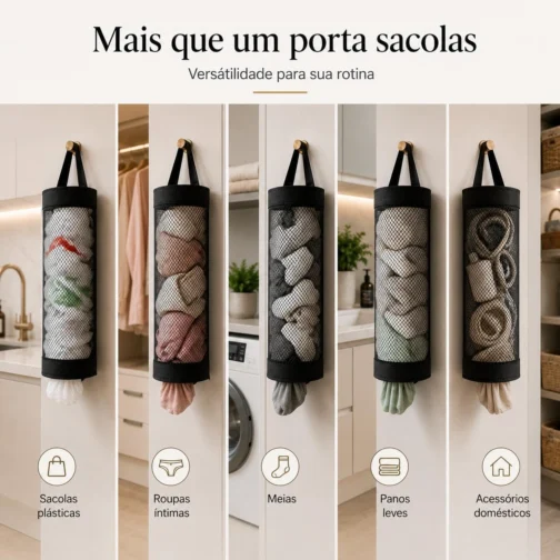 Porta Sacolas Puxa Saco Organizador para Sacolas Plásticas Compacto Cozinha - Imagem 8