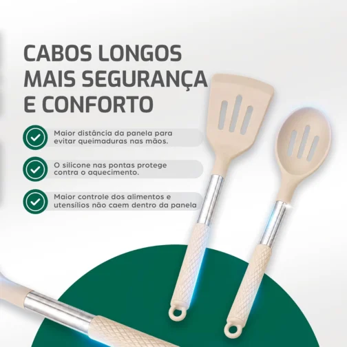 LUMAI Kit Utensílios de Cozinha Inox e Silicone 8 Peças com Suporte - Bege - Imagem 6
