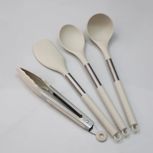 LUMAI Kit Utensílios de Cozinha Inox e Silicone 8 Peças com Suporte - Bege - Imagem 10