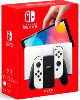 Nintendo, Console, Nintendo Switch OLED, Nacional, Portátil e Doméstico, Tela de 7 Polegadas, Bateria de até 9 Horas, 64GB de Armazenamento, Porta LAN Integrada, Áudio Aprimorado, Inclui Joy-Con com Suporte e Alças, Branco