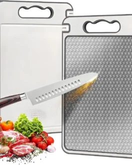 Tábua de Corte para Cozinha Dupla Face Aço Inoxidável e PP, Superfície Higiênica para Carnes, Frutas e Vegetais, Afiador Integrado, Base Antiderrapante e Alça Ergonômica PREMIUM – LAGUS IMP.