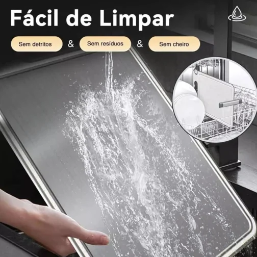 Tábua de Corte para Cozinha Dupla Face Aço Inoxidável e PP, Superfície Higiênica para Carnes, Frutas e Vegetais, Afiador Integrado, Base Antiderrapante e Alça Ergonômica PREMIUM - LAGUS IMP. - Imagem 5