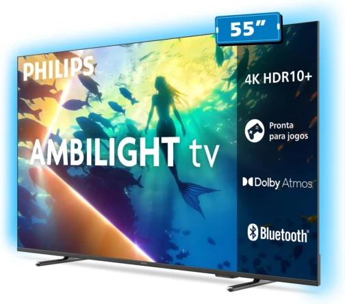 PHILIPS, Smart TV Ambilight 55" 4K, Titan OS, 55PUG8100/78, Comando de Voz, HDR10+/Dolby Atmos, VRR/ALLM, Bluetooth - Imagem 4