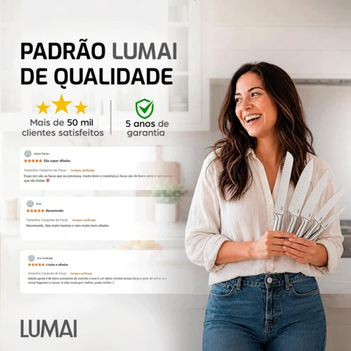 LUMAI Jogo de Facas Cozinha Grande Zurich, Kit 5 Peças Aço Inox Stain Free - Imagem 10