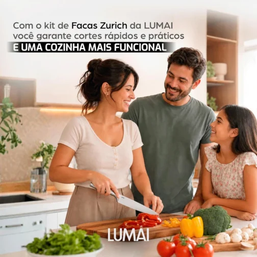 LUMAI Jogo de Facas Cozinha Grande Zurich, Kit 5 Peças Aço Inox Stain Free - Imagem 11