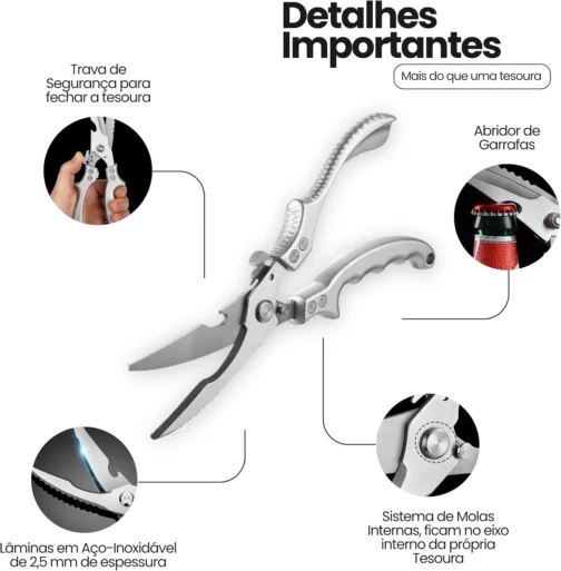 Tesoura de Cozinha Inox Multiuso Profissional 25 cm - Imagem 4