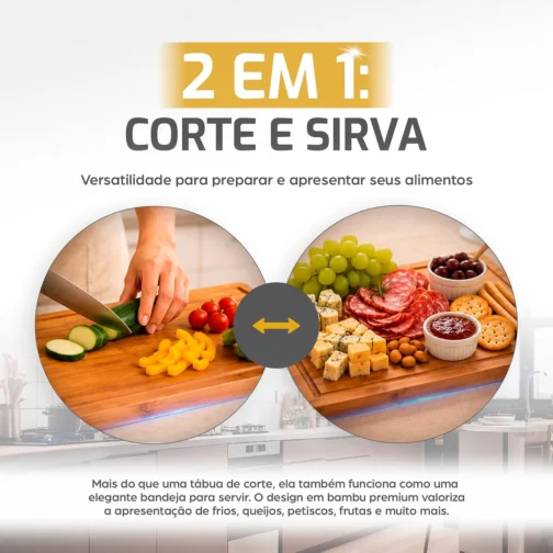 LUMAI Tábua de Corte de Bambu Hanói para Cozinha e Churrasco - Imagem 5