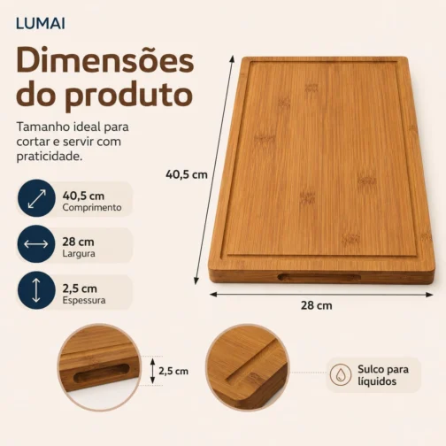 LUMAI Tábua de Corte de Bambu Hanói para Cozinha e Churrasco - Imagem 6