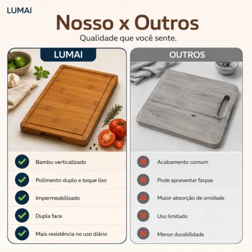 LUMAI Tábua de Corte de Bambu Hanói para Cozinha e Churrasco - Imagem 7