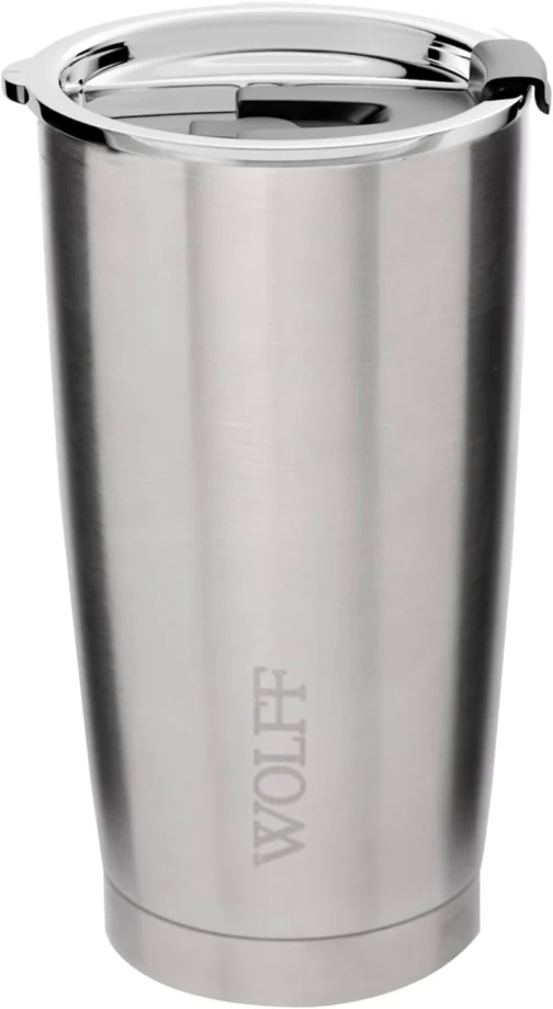 WOLFF - Copo Térmico de Aço Inox Parede Dupla Com Tampa 600ml Prata - Para Viagem - Mantém a Bebida na Temperatura Ideal - Imagem 2