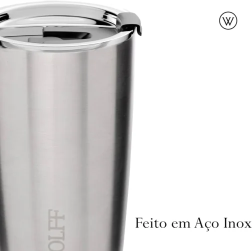 WOLFF - Copo Térmico de Aço Inox Parede Dupla Com Tampa 600ml Prata - Para Viagem - Mantém a Bebida na Temperatura Ideal - Imagem 5