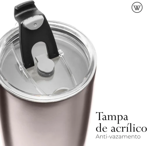 WOLFF - Copo Térmico de Aço Inox Parede Dupla Com Tampa 600ml Prata - Para Viagem - Mantém a Bebida na Temperatura Ideal - Imagem 6