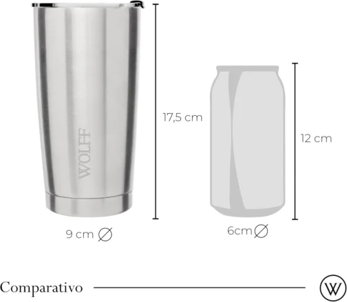 WOLFF - Copo Térmico de Aço Inox Parede Dupla Com Tampa 600ml Prata - Para Viagem - Mantém a Bebida na Temperatura Ideal - Imagem 7