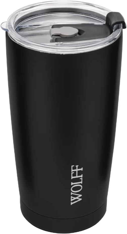 WOLFF - Copo Térmico de Aço Inox Parede Dupla Com Tampa 600ml Preto - Para Viagem - Mantém a Bebida na Temperatura Ideal - Imagem 2