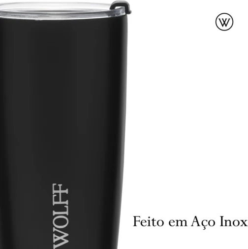 WOLFF - Copo Térmico de Aço Inox Parede Dupla Com Tampa 600ml Preto - Para Viagem - Mantém a Bebida na Temperatura Ideal - Imagem 5