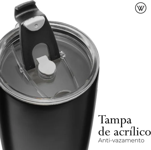 WOLFF - Copo Térmico de Aço Inox Parede Dupla Com Tampa 600ml Preto - Para Viagem - Mantém a Bebida na Temperatura Ideal - Imagem 6