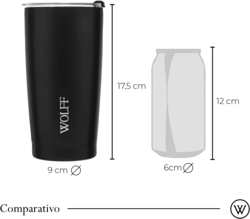 WOLFF - Copo Térmico de Aço Inox Parede Dupla Com Tampa 600ml Preto - Para Viagem - Mantém a Bebida na Temperatura Ideal - Imagem 7