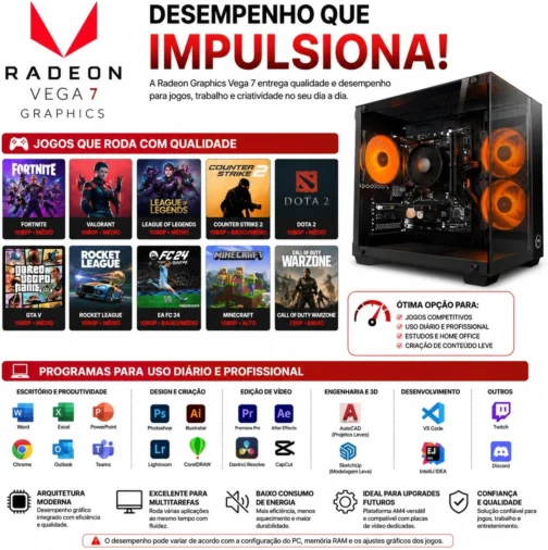 Pc Gamer Ryzen 5 5600gt 16Gb Ram Nvme 500gb Monitor 21,5 100Hz Teclado e Mouse Gamer - Imagem 4