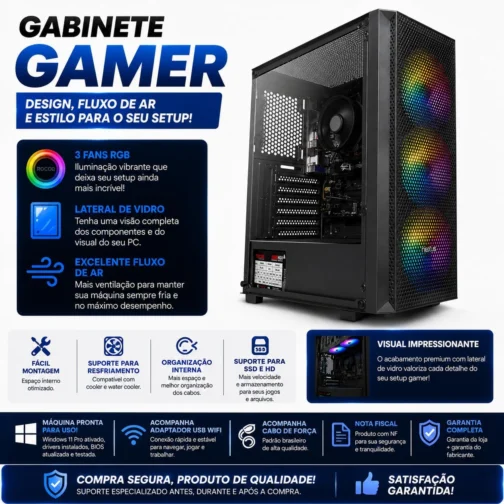 Pc Gamer Ryzen 5 5600gt 16Gb Ram Nvme 500gb Monitor 21,5 100Hz Teclado e Mouse Gamer - Imagem 5