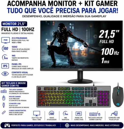 Pc Gamer Ryzen 5 5600gt 16Gb Ram Nvme 500gb Monitor 21,5 100Hz Teclado e Mouse Gamer - Imagem 6
