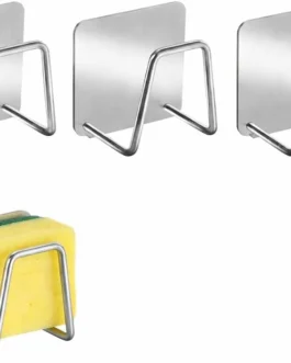 Kit 3 Suportes de Esponja em Aço Inox – Porta Esponja Adesivo para Pia Cozinha, Fixação Ultra Forte sem Furos, Inoxidável, Secagem Rápida, Organizador Multiuso Premium