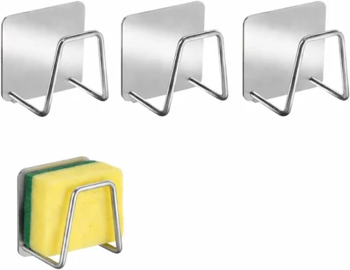 Kit 3 Suportes de Esponja em Aço Inox – Porta Esponja Adesivo para Pia Cozinha, Fixação Ultra Forte sem Furos, Inoxidável, Secagem Rápida, Organizador Multiuso Premium - Imagem 2